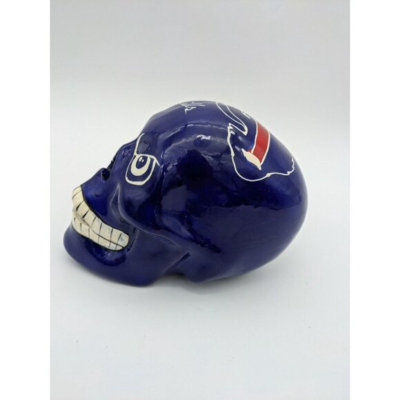 Bills Blue Ceramic Skull Sculpture Collectible Art NFL-Inspired Handpainted W/ T - Picture 7 of 12